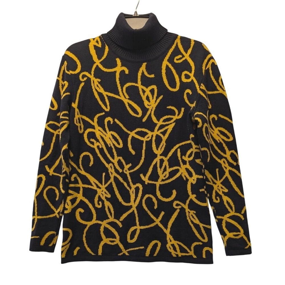 Mondi Vintage Black Yellow Pure Virgin Wool Turtleneck Sweater Germany Size 34
